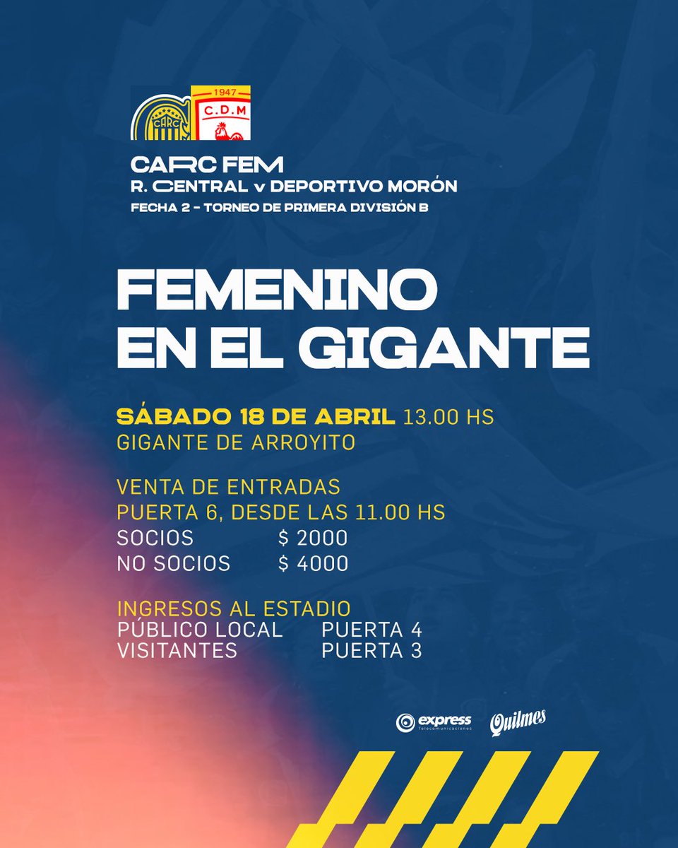 🇺🇦🏟️ ¡Mañana jugamos en el Gigante! 

Desde las 13hs recibimos a Deportivo Morón por la segunda fecha del campeonato

🎫Toda la información sobre el ingreso (las entradas se adquieren en puerta 6)