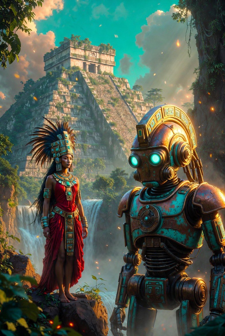 HASANDUZ47's tweet photo. 🌌 Maya Kraliçesi ile Robot Muhafızı… 3000 yılında Chichen Itza

Gelecek ile antik çağın muhteşem buluşması 🔥

Nasıl buldunuz? 👇

1/5 https://t.co/arK14hT9ds