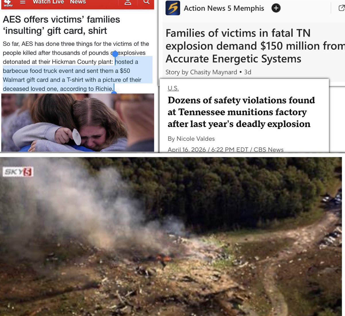 “INSULTING” - families of employees killed in the deadly Hickman County explosion last year demanded $150 MILLION from Accurate Energetic Systems.. instead they got $50 Gift Cards to Walmart and T-shirts
with a picture of their deceased loved ones. 😳🤔

wsmv.com/2026/04/16/ins…
