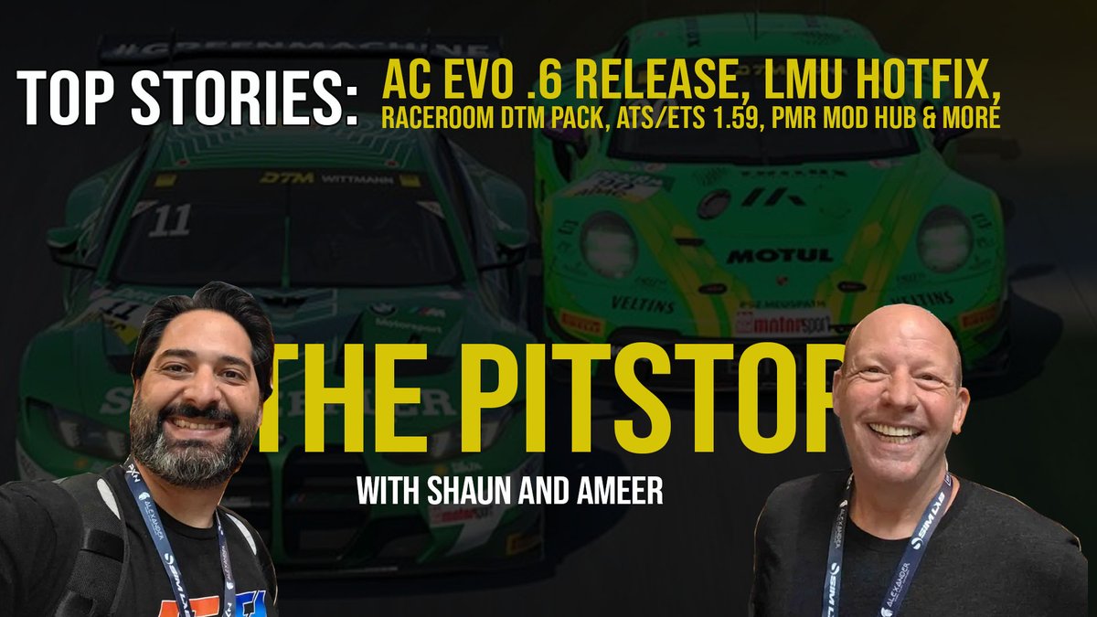 TheSimpit's tweet photo. The Pitstop goes live in 30 minutes!

Today’s topics: • AC EVO .6 • LMU hotfix • RaceRoom DTM pack • Forza Horizon achievements • ATS/ETS2 1.59 beta • PMR Mod Hub • Thrustmaster telemetry
live at 8AM PST: https://t.co/wPfPJbxLVI
#SimRacing #ThePitstop #TheSimpit https://t.co/TQa2znxXA1
