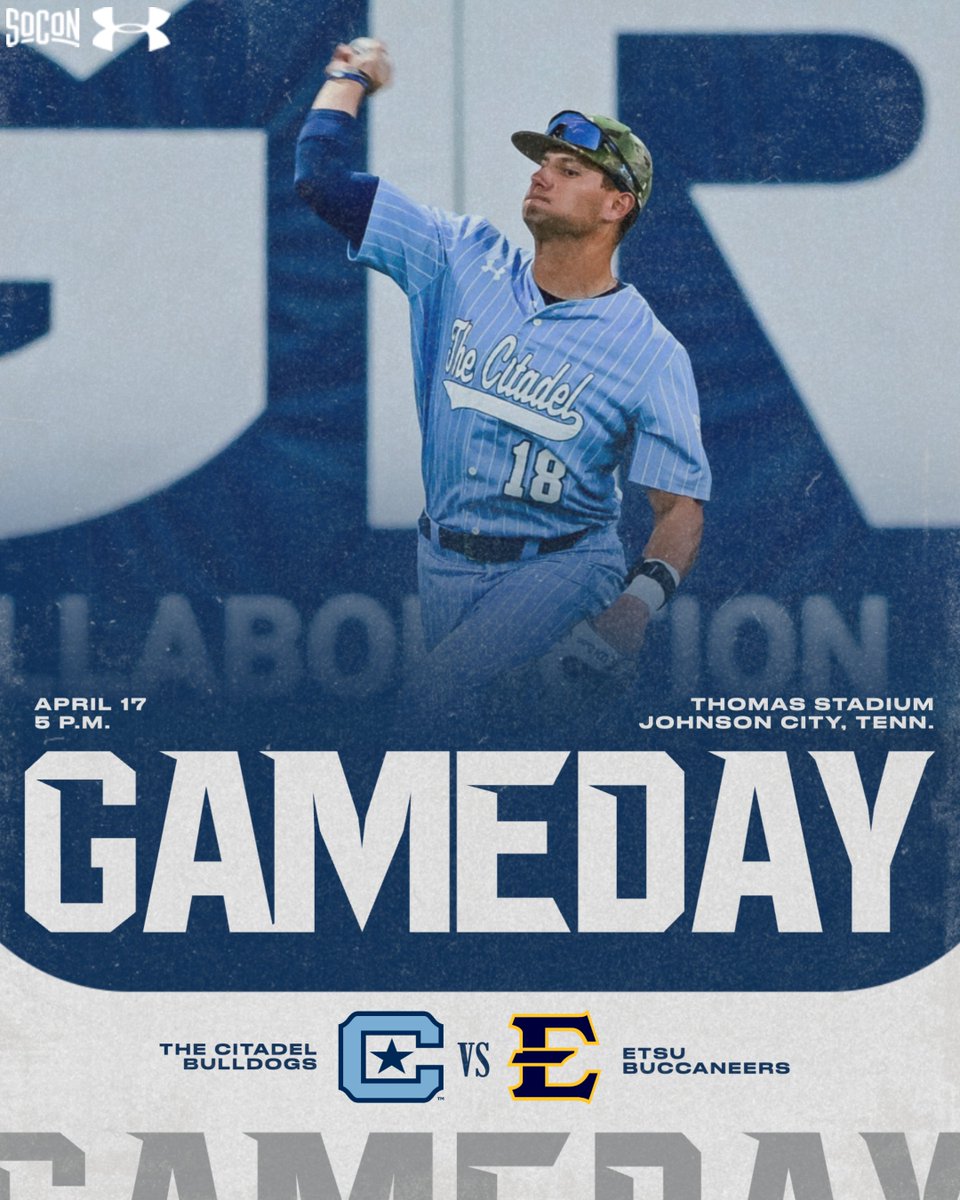 CitadelBaseball's tweet image. Game Day! 🐶⚾️

🆚ETSU
⏰5 p.m.
🏟️Thomas Stadium
📊bit.ly/4syLBel
📺bit.ly/4dUp8ot

#jOURney