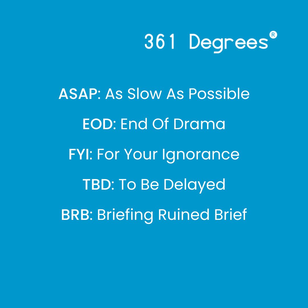 361Degrees_'s tweet photo. This isn’t Google’s glossary.

It’s survival vocabulary—where ASAP needs patience, “approved” means another round, and every “small change” rewrites the brief.

In agency life, it’s not about knowing the terms, it’s about surviving them.

#AgencyLife #MarketingLife #WorkCulture https://t.co/Im9U0qsGWR