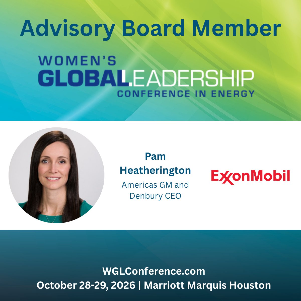 WGLNetwork's tweet photo. Welcome Pam Heatherington, Americas GM and Denbury CEO at ExxonMobil, to the WGLC 2026 Advisory Board.

Speaker submissions close April 24
https://t.co/EGjZlZ0ajy

Register early and save
https://t.co/eGOB1I2C4N

#WGLC26 https://t.co/dZHWdzPTQm
