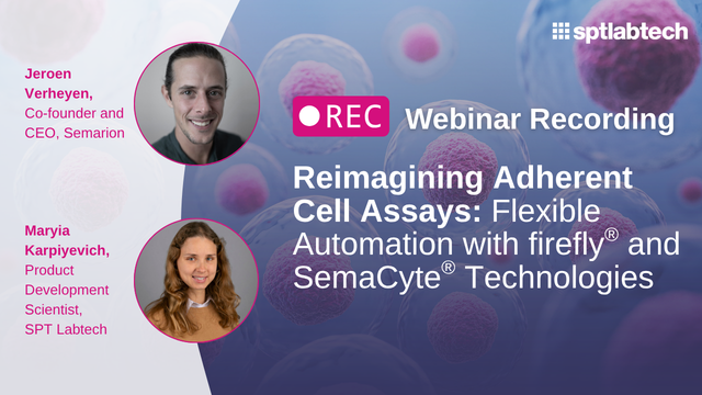 SPTLabtech's tweet image. Watch our latest webinar with Semarion, where we demonstrate how SemaCyte® microcarriers and firefly® automation are transforming adherent cell workflows. 

Watch now 🔗 go.sptlabtech.com/4cKJqQd

#CellBasedAssays #LabAutomation #LiquidHandling