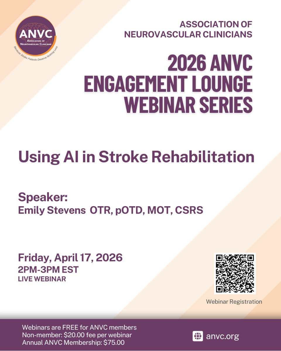 ANVC__'s tweet photo. Join us today for our April live @ANVC__ Engagement Lounge Webinar! Visit https://t.co/fP6CopyExC to register. 
#strokerehabilitation #strokecare #becausestrokepatientsdeservenothingless https://t.co/4Wu94AKFxj