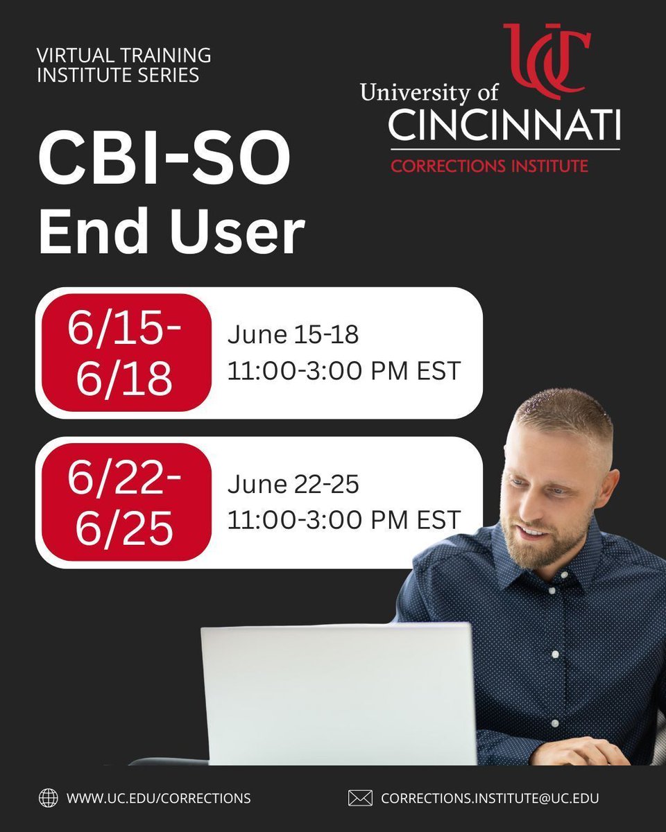 UCCorrections's tweet photo. UCCI’s Cognitive Behavioral Intervention - Sexual Offending (CBI-SO) is a structured curriculum intended for individuals who are moderate to high need in the area of sexual offending and related behaviors. Register now for UCCI's June Virtual CBI-SO: https://t.co/vZ6e6mVVLN https://t.co/siHnnR0mPi