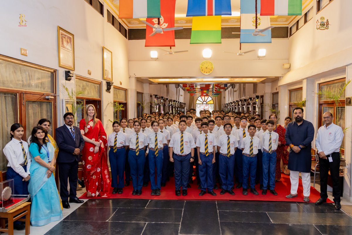 MMPSUdaipur's tweet photo. A memento was presented to Dr. Taylor Elizabeth Perramond by Hon. Director Mr. S. K. Sharma on 16 April 2026, marking the successful culmination of Empower U (2025–26), in the presence of Shriji Huzur Dr. @lakshyarajmewar https://t.co/ZUWOxQ3Rff
