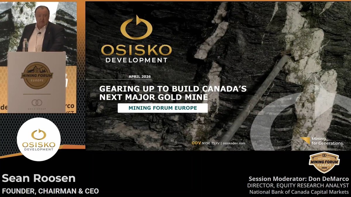 OsiskoDev's tweet photo. 📺 Missed Sean Roosen's live presentation at the 23rd Annual Mining Forum Europe in Zürich? The replay is now available. Watch the full presentation here: https://t.co/CWGIfW4b8h

📄 Investor deck: https://t.co/Jkg2FeerTK

$ODV #CaribooGold #gold #goldmining #GDXJ #GDX https://t.co/YVuLFufimd