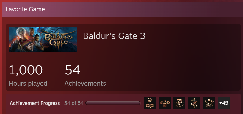 AkirusuN's tweet photo. Final bg3 time post but we finally hit 1000 hours. Massive milestone within 6 months, fueled by passion for the world and characters and a ton of mods. 100/10 would name it just as great a game as P5R for me. https://t.co/HJQwxD9Bmh