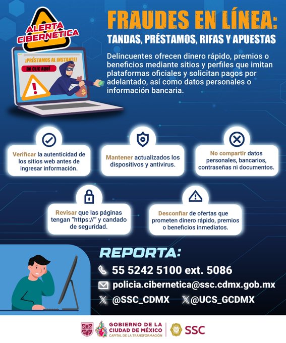 889Noticias's tweet image. La Policía Cibernética de la CDMX comparte algunas recomendaciones para no caer en fraudes digitales relacionados con tandas, juegos, sorteos y rifas.

Síguenos en bit.ly/889NoticiasFM

#DFT