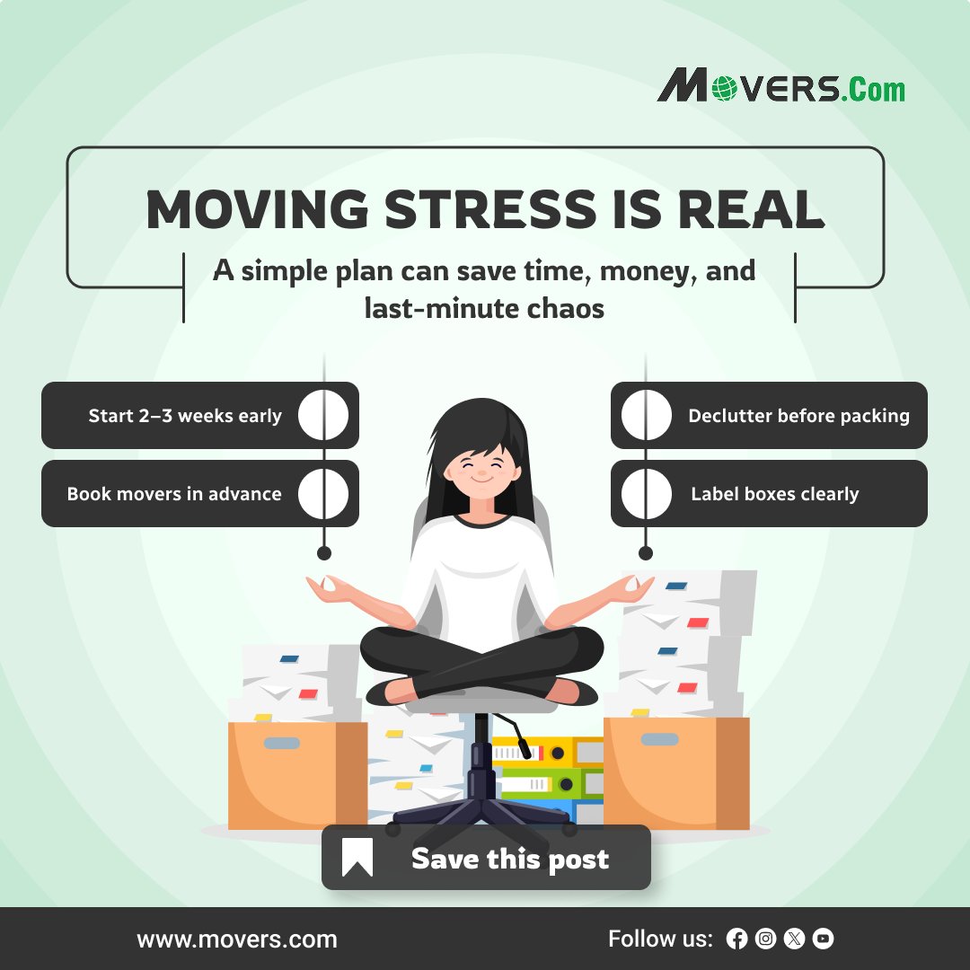 MoversCom's tweet image. Moving stress is real… but it doesn’t have to be 😌📦

These simple steps can save you time, money, and a LOT of last-minute chaos.

👉 Save this post so you don’t forget on moving day!

#MoversCom #MovingTips #MovingDay #StressFreeMove #MovingMadeEasy #MovingChecklist