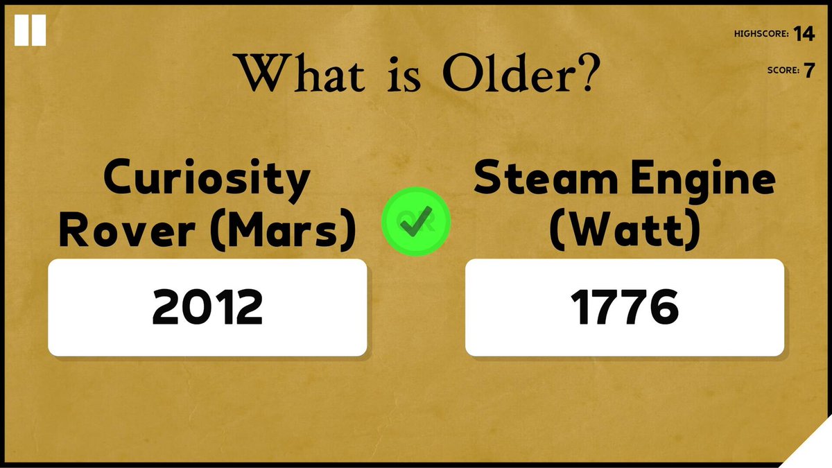 KrolMichal's tweet image. Na Steam trafiła gra-quiz What is Older? od studia Source Byte (@SourceByteGames), Cena promo 5,95 zł (-15%).

store.steampowered.com/app/4431760/Wh…

#polskiegry #SourceByte #Steam #quiz