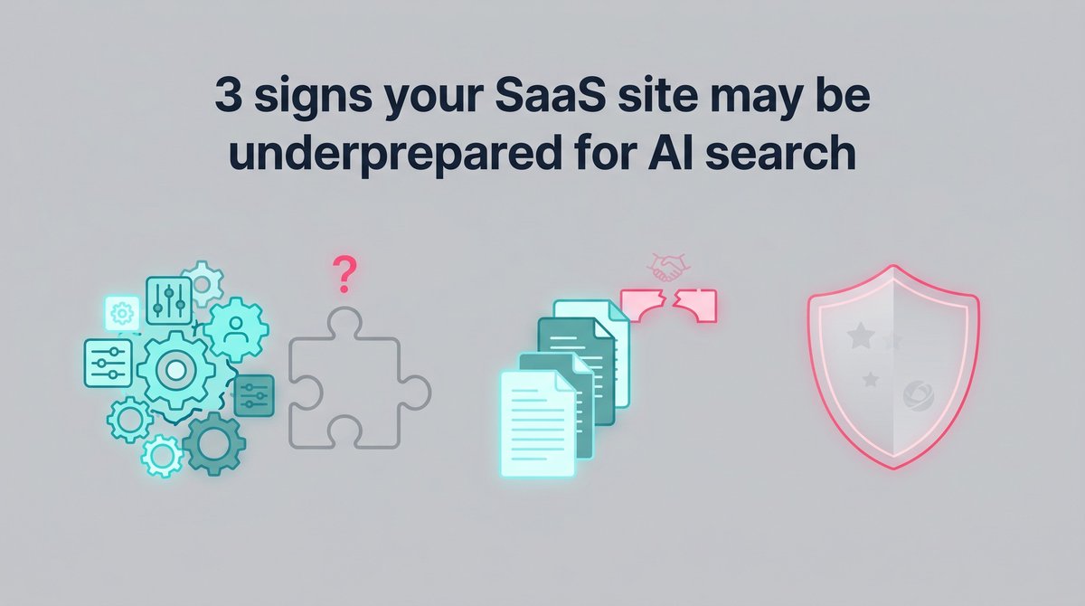 3 signs your SaaS site may be underprepared for AI search:

1 - Features are explained, but category fit is unclear
2 - Content exists, but decision-stage pages are thin
3 - Trust and third-party reference signals are weak

AI search readiness is bigger than rankings.