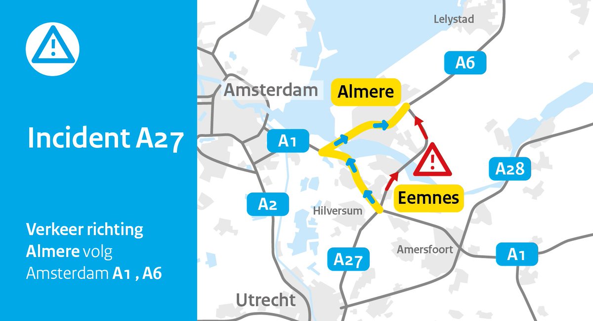 Ongeval met meerdere voertuigen op A27 richting Almere