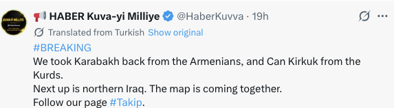 Вы только не показывайте это кавказским татарам, а то они верят что они сами оккупировали Арцах. Как они воюют без турок и евреев хорошо рассказал Невзоров в документальном фильме "Геранбойский батальон"
