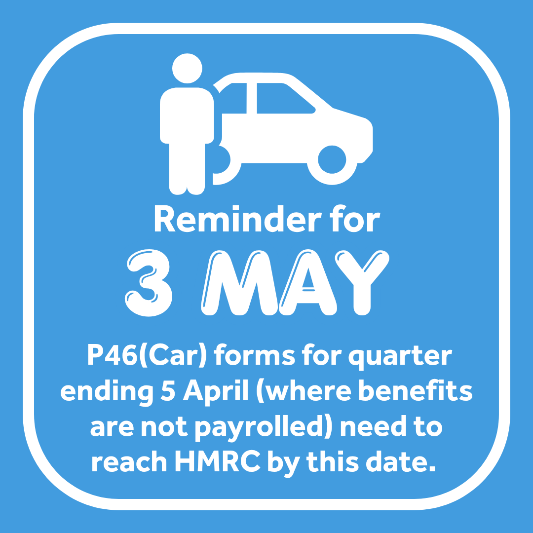 RobbTax's tweet photo. The deadline for printed P46(Car) forms is approaching!

Make sure you complete yours by 3 May.  

Our team can help you stay compliant with your employer responsibilities.

Contact us for support today. 

#P46Car #EmployeeBenefits https://t.co/wpWgw7O5Mp
