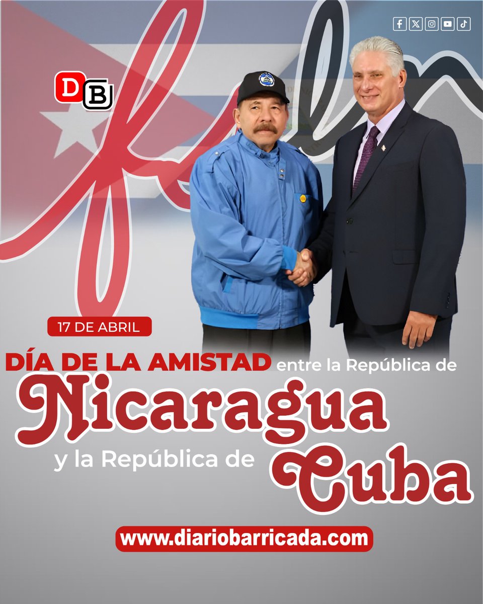 🇳🇮17 de abril – Día de la Amistad entre Nicaragua y Cuba. 🇨🇺

Cada 17 de abril se celebra la hermandad y solidaridad entre nuestros pueblos. Esta fecha conmemora los lazos históricos de cooperación,