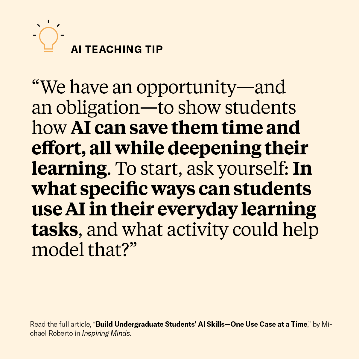 HarvardBizEdu's tweet image. Educators, how can students explore AI’s full potential in your #classroom? That’s the challenge @michaelaroberto poses in this Inspiring Minds article. 

The @BryantUniv professor shares a class activity where #students use #AI to support their learning: hbsp.harvard.edu/inspiring-mind…