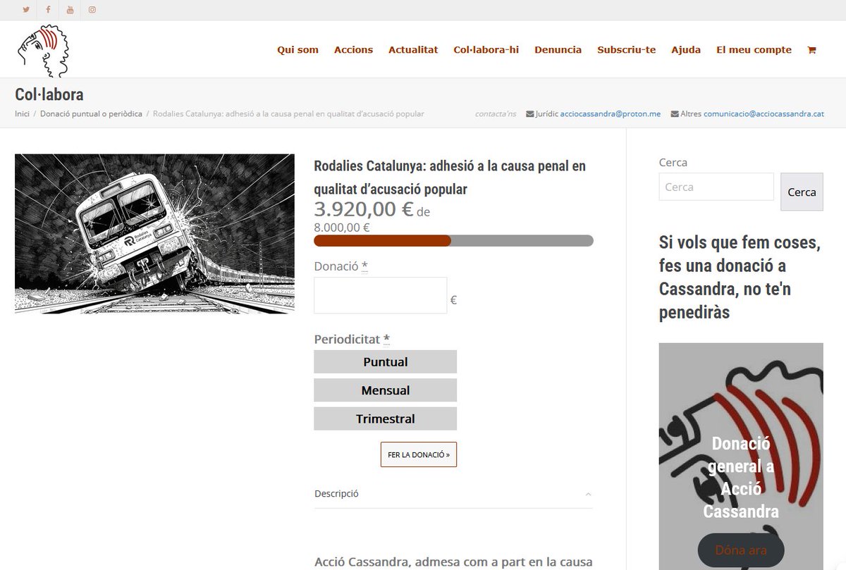 🔴🔃 CAS RODALIES
Cassandristes! Ho estem fent! Ja hem recaptat la meitat  de la fiança ⚖️ en menys de 24h⏱️! Seguim compartint-ho per aconseguir-ho i dipositar la fiança la setmana que ve per tenir l'acusació popular en marxa i accés al sumari del cas! ✊
👉🔗