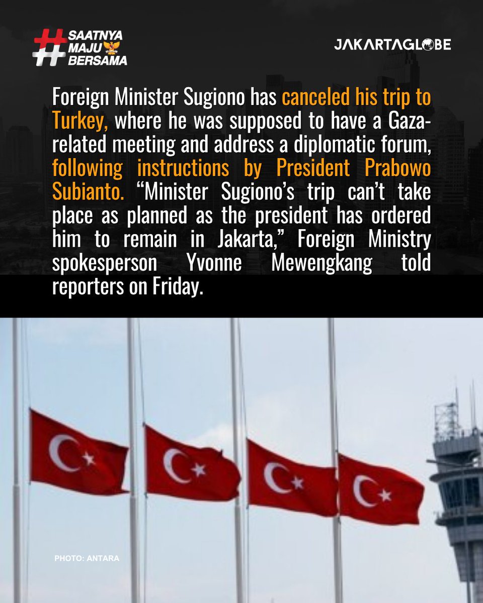 thejakartaglobe's tweet image. Indonesia moves to scale back overseas official travel amid rising energy costs linked to the ongoing Middle East conflict.

Read more on Jakarta Globe!

#jakartaglobe #Prabowo #ForeignPolicy #Diplomacy #EnergyCrisis