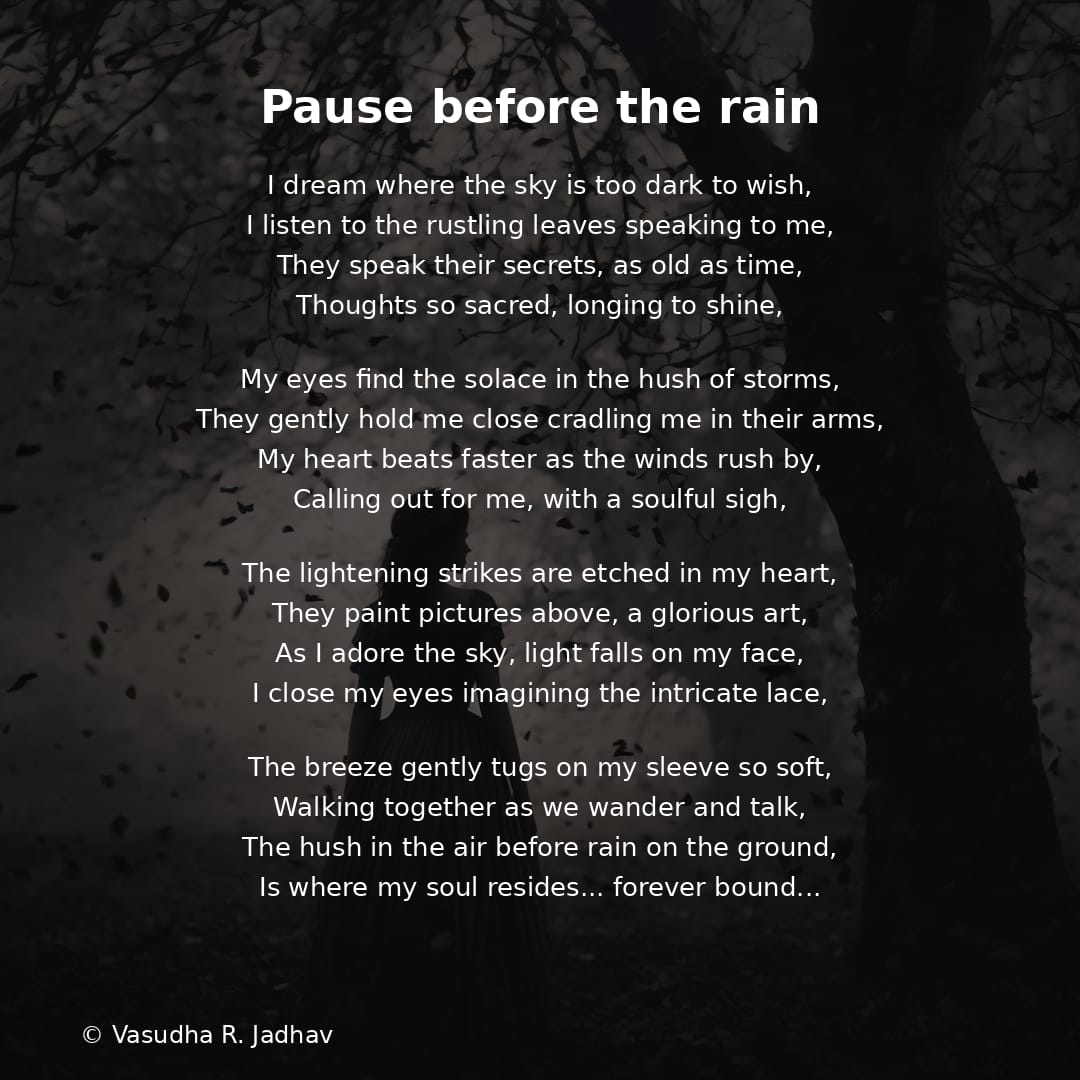 V45udh4's tweet image. A soul that finds home not in calm skies but in the hush before the storm where silence speaks and chaos feels like comfort
#poetry #poemoftheday #creativewriting #writerlife
Please follow us on Instagram and Twitter @wecaredoyou2 or if you wish, donate on donate.wecarestudio.com/withlove
