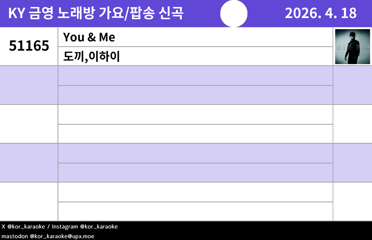 kor_karaoke's tweet image. #KY #노래방신곡 #가요 #도끼,이하이