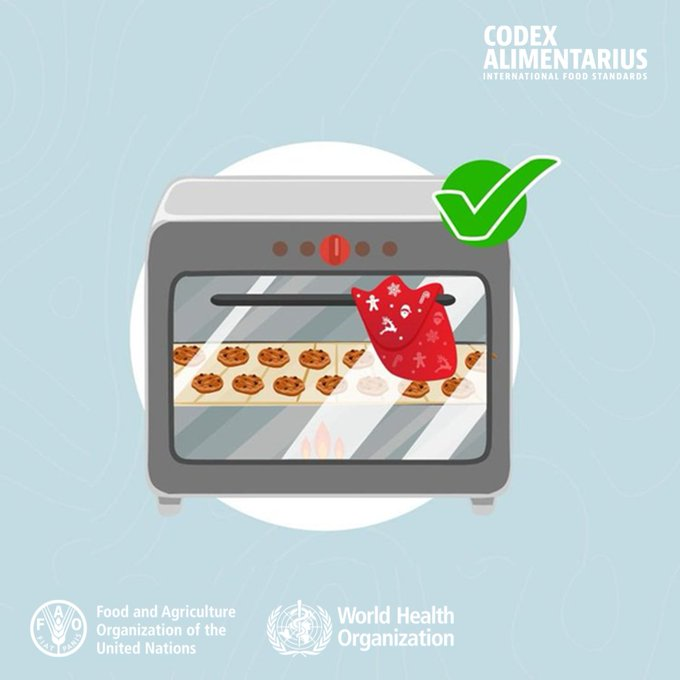 FAOWHOCodex's tweet image. 👩‍🍳 | Bacteria are killed only when the dough is baked or cooked thoroughly. 

👉 Use the temperature and cooking time as provided in the directions and share your favourite recipes in the comments below. 🍪😋

#FoodSafety | #Codex
