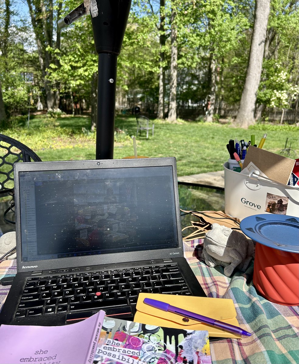angeladegroot8's tweet image. Happily working outside today. My outside office is officially open.
#amwriting #amrevising