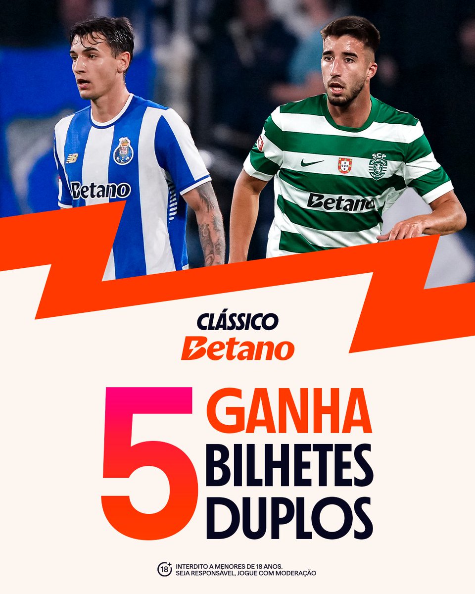 Temos 5️⃣ bilhetes duplos para o @fcporto 🆚 @sportingcp! Para ganhares, só tens de:

👉 Seguir a <a href="/Betano_PT/">Betano Portugal 🔞</a>
👉 Like, RT e marcar 3 amigos

📌 Termina dia 21/04 às 15h00. Anunciamos os vencedores até às 16h00.