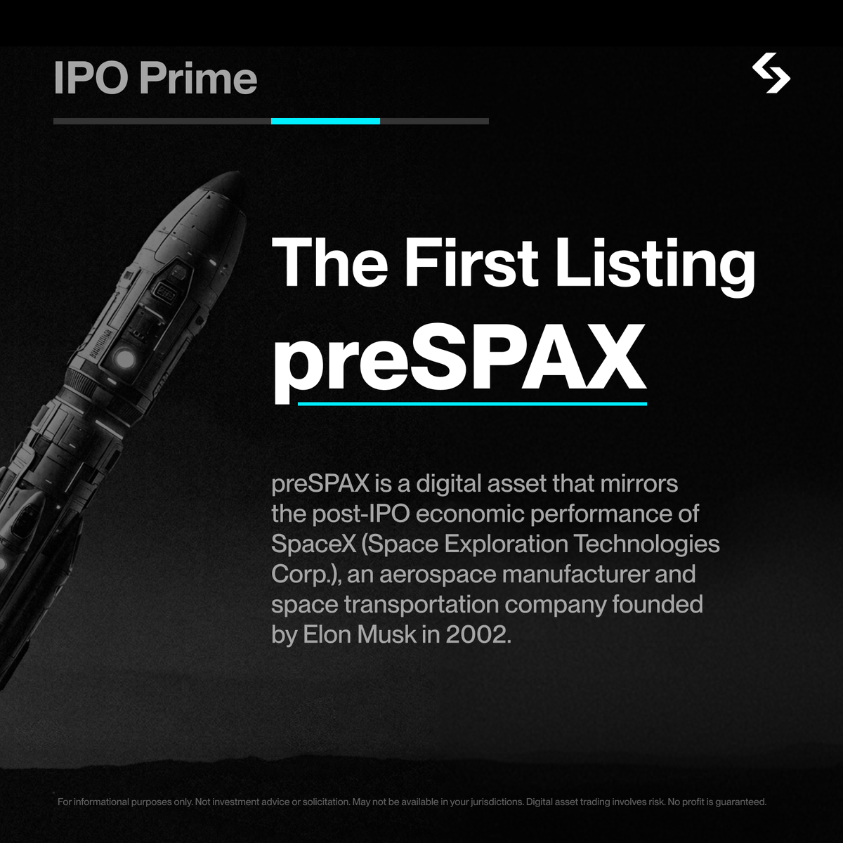 BitgetAfrica's tweet image. Day 3️⃣: Meet preSPAX, #SpaceX on Bitget! 🛸

The most valuable private company in the world. Now accessible on Bitget. 

📚 Learn more: bitget.site/support/articl… 
📍 RT to boost chances