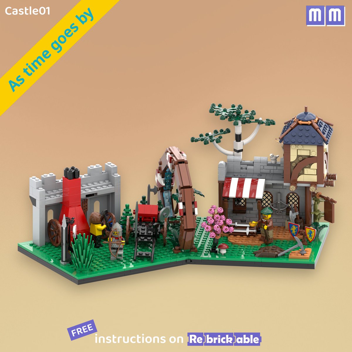 monty_matte's tweet image. Final entry of my mini series — castle edition. Classic vs modern, separated by a portal.

Inspired by 6040 Blacksmith Shop, 1624 King’s Archer &amp;amp; 6010 Supply Wagon.

Free instructions:
rebrickable.com/mocs/MOC-25483…

#lego #afol #moc #legomoc #legocastle