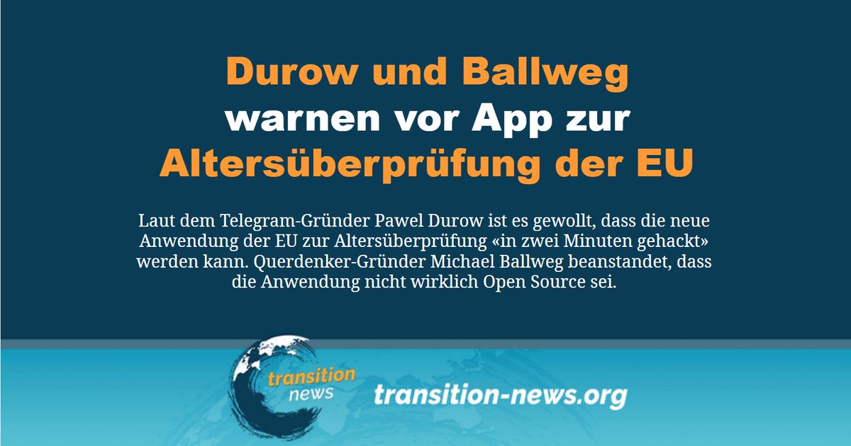 C_Transition2's tweet photo. Die #EU will jedem, der soziale #Medien nutzt, obligatorische #Identitätsprüfungen auferlegen – und Personen unter 18 Jahren den Zugang dazu verbieten. 

Weiterlesen ... (https://t.co/WdXStzgm2a)

#transitionnews #EU #Alterskontrolle #Identität #Durow https://t.co/9PqAzxHtJx