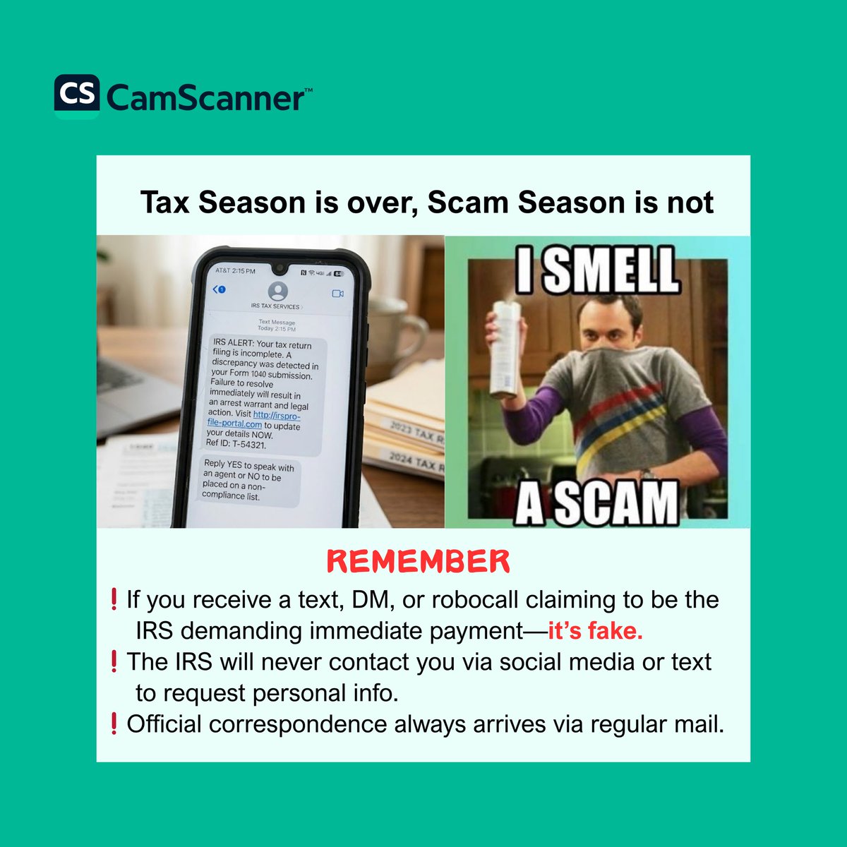 CamScanner's tweet image. Tax Season is finally over! But Audit Season is around the corner, don't let a faded receipt cost your an audit. Archive all your tax papers with CamScanner!  #camscanner #scannerapp #saveimportantdocsincamscanner #taxseason #avoidanaudit