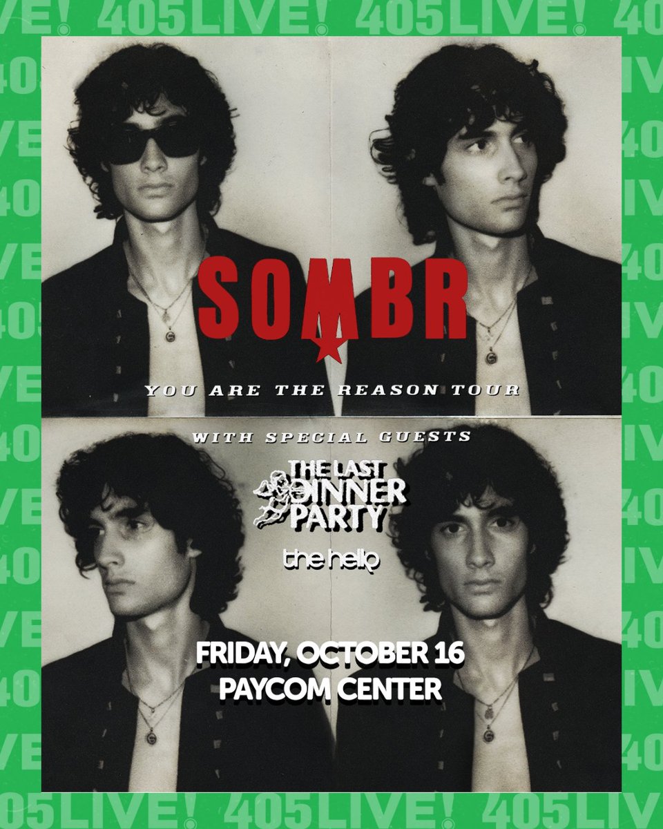 PaycomCenter's tweet image. ON SALE NOW 🚨 SOMBR’S You Are The Reason Tour is heading to #PaycomCenter on October 16. Tickets are on sale now!

🎟️: bit.ly/SOKCTix

#405LIVE | #OKC | #SOMBR