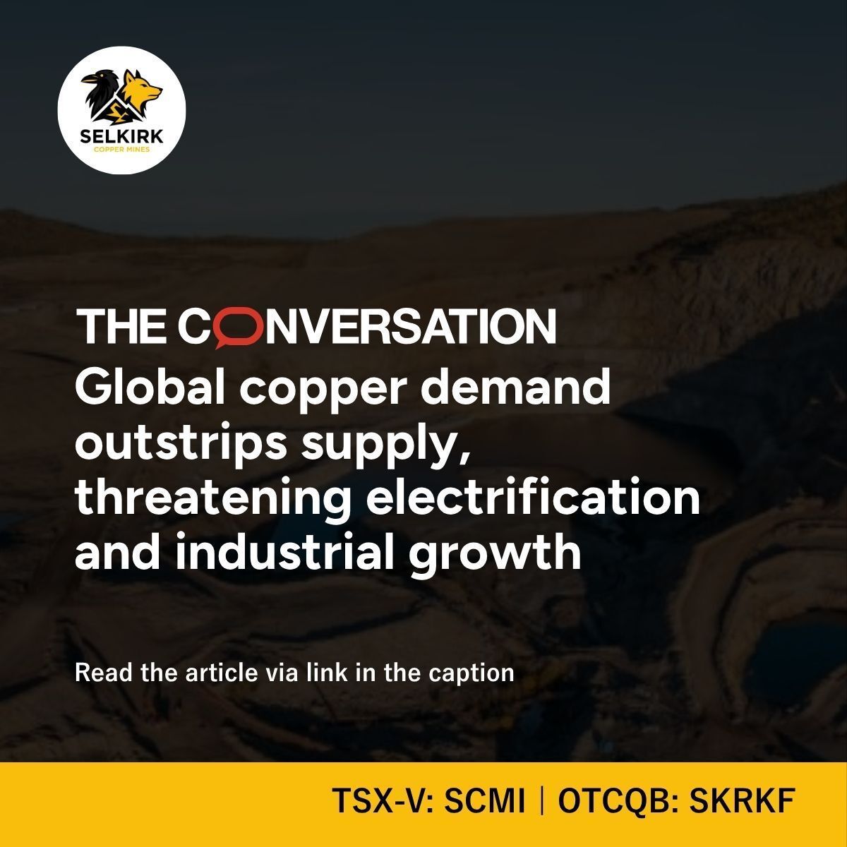 SelkirkCopper's tweet image. The Conversation: “Global copper demand outstrips supply, threatening electrification and industrial growth”

Read the article: theconversation.com/global-copper-…

#selkirkcopper #copper #mining #tsxv #otc #scmi #skrkf $SCMI $SKRKF