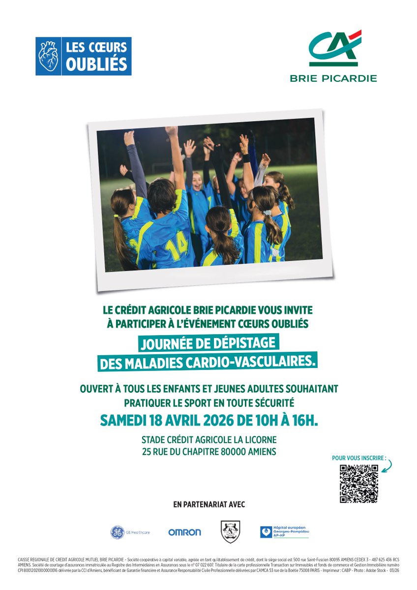 AmiensMetropole's tweet image. [#Santé 👩‍⚕️] Prenez soin de votre santé et réalisez gratuitement un dépistage cardiaque ce samedi au Stade Crédit Agricole la Licorne❗ 

📅Samedi 18 avril
🕰️10h à 16h
📍Stade Crédit Agricole la Licorne #Amiens
Inscription obligatoire sur doodle.com/sign-up-sheet/…
