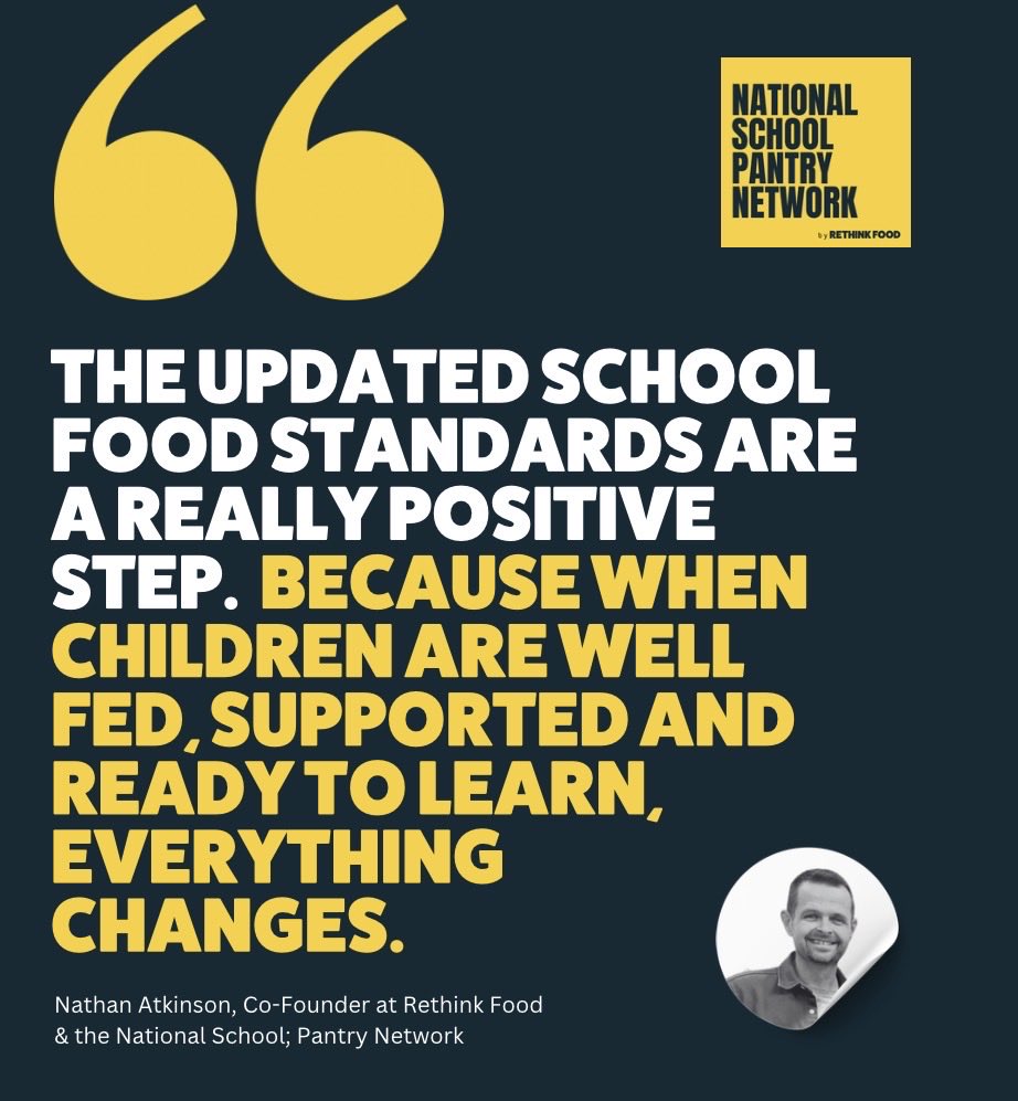 RethinkFoodUK's tweet image. New school food standards are a positive step.

Healthier meals.

Better choices.

👉 Find out more: 
nationalschoolpantrynetwork.co.uk/new-school-foo…

#Teachers #SchoolSupport #ChildWellbeing