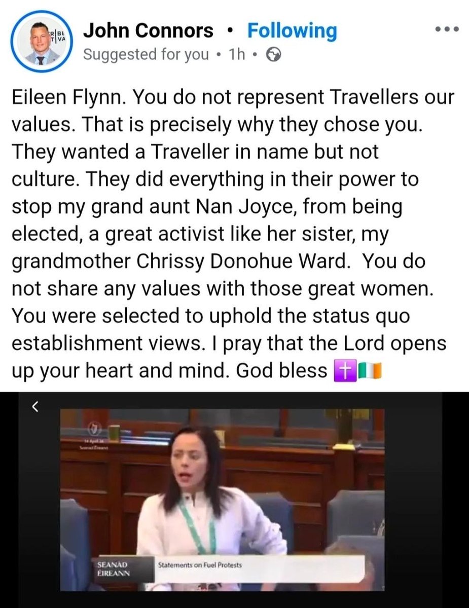 IrishInquiry's tweet image. Well known #Irish actor, movie director (The Black Guelph) and member of the travelling community John Connors has his say on Senator Eileen Flynn's outrageous anti Irish discriminatory and racist remarks. Flynn is also a member of the travelling community. Flynn has repeatedly