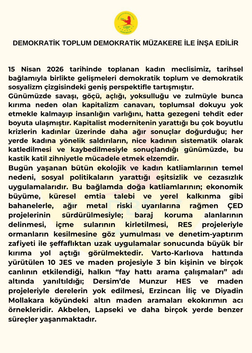 meclisi_n42861's tweet photo. 15 Nisan 2026 tarihinde gerçekleştirdiğimiz Kadın Meclisi toplantımızın sonuç bildirgesi https://t.co/Ji0Afect6b