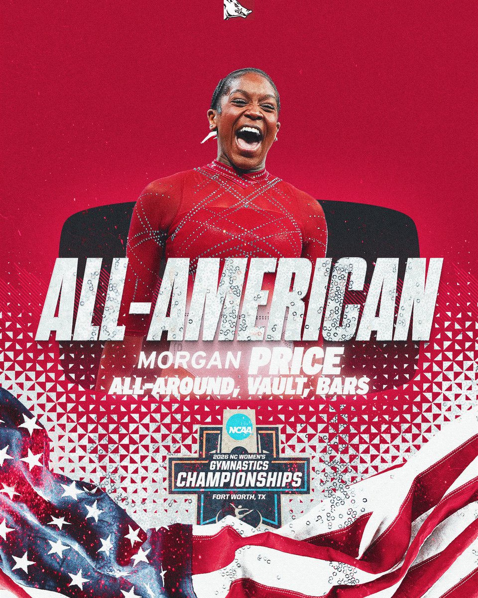 RazorbackGym's tweet photo. Mo’s first time in Fort Worth was everything and more 👏

She’s bringing home three new All-America honors on vault, bars and all-around! https://t.co/PPKFufL6EA