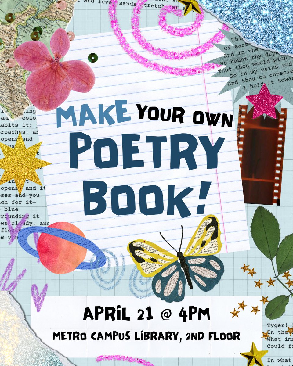 fdulibrary's tweet photo. Come celebrate National Poetry Month with us tomorrow! Materials, art supplies, and public-domain poetry will be provided. https://t.co/DhZ0dPH4Nt