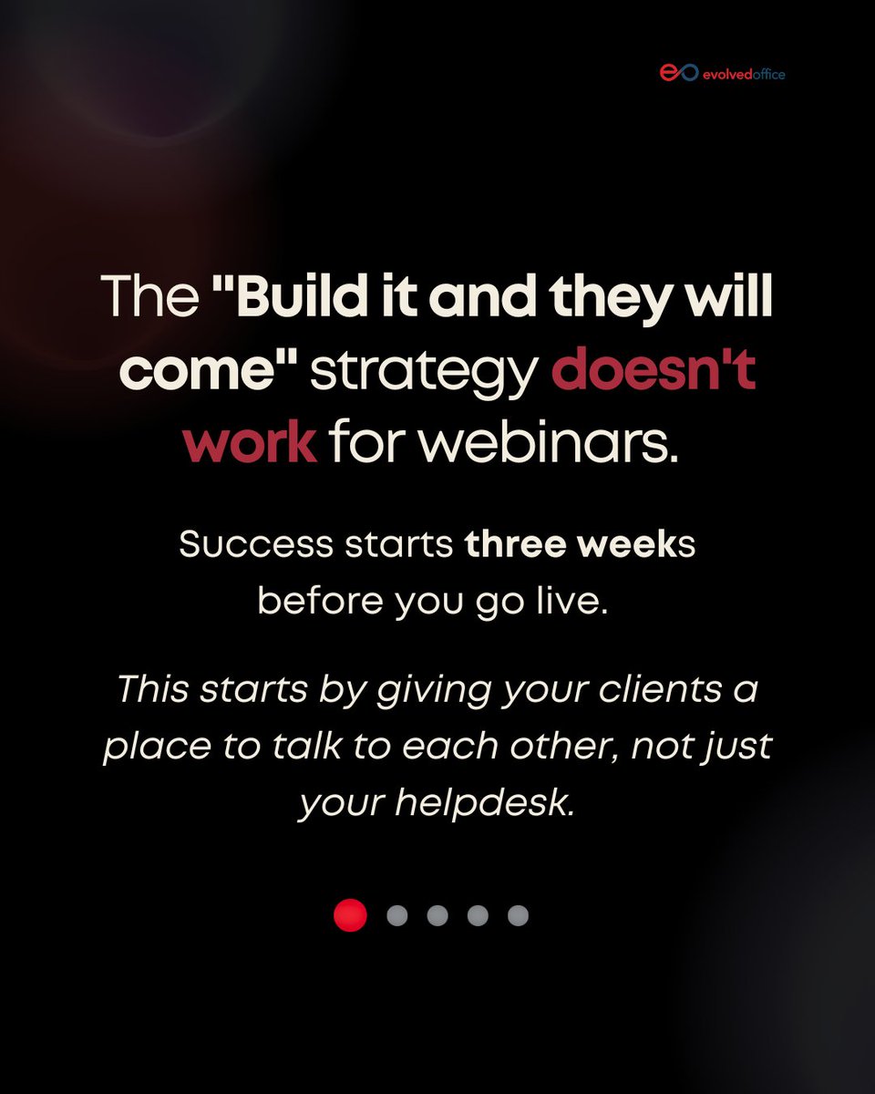 EvolvedOfficeUS's tweet photo. We’ve all been there—sitting through a "educational" webinar that’s really just a 45-minute sales pitch for a service stack. 

It’s the reason your own registration numbers might be stalling. https://t.co/N3WByHJiXo