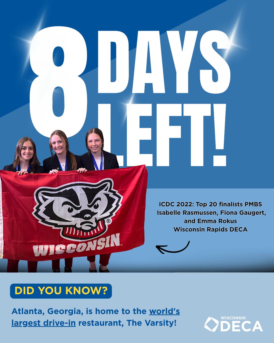 WI_DECA's tweet photo. 8οΈβ£ DAYS from ICDC 2026 in Atlanta, Georgia! π·π₯
#wideca #icdc2026 #competitiveexcellence #nextbigthing
@DECAInc
@rapidsdeca https://t.co/zQOfbKLk70