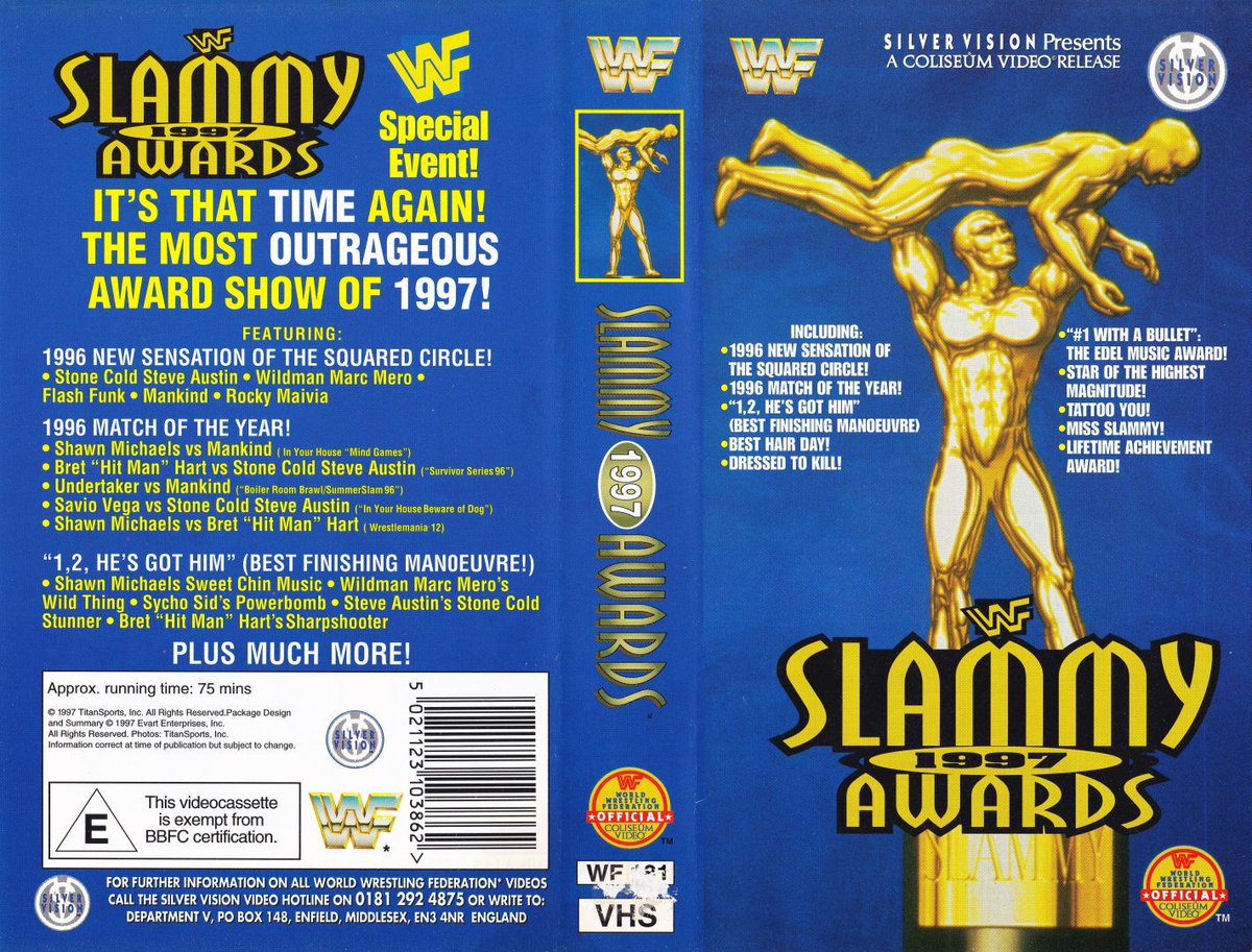 WWFWrestling1's tweet image. Silver Vision presents the 1997 WWF Slammy Awards on video cassette! 🏆📼 #WWF #WWE #Wrestling