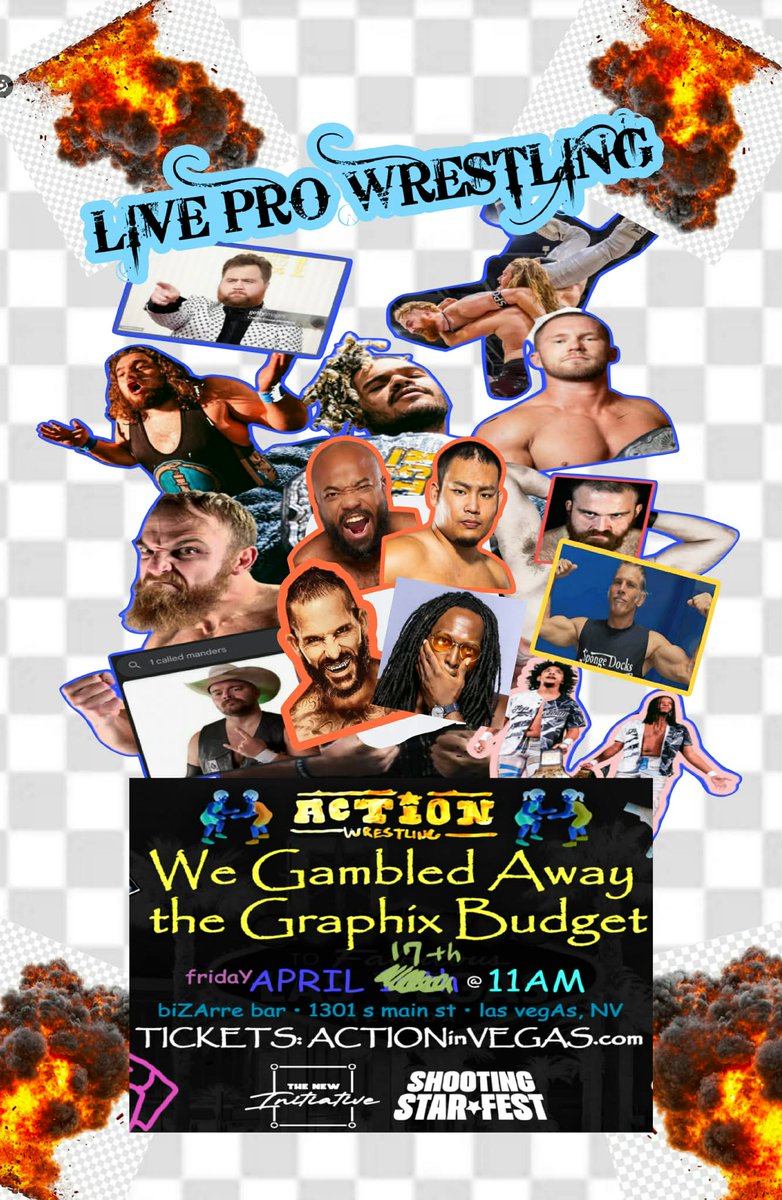 WrestleACTION1's tweet photo. Show day. Las Vegas.

Bizarre Bar at 11am PT or watch LIVE on IWTV 

-@suzuki_D_minoru @abe_fuminori @Adam_Priest_ v ZSJ @TheJonGresham @erickstevens82
-Thatcher v @DarianBengston 
-@mdcon420 v Greco-Malenko 
-@WrestlerHauser v @1called_manders

+ @PRODUCENYC &amp; ACTION announce https://t.co/RGaZk08F8o