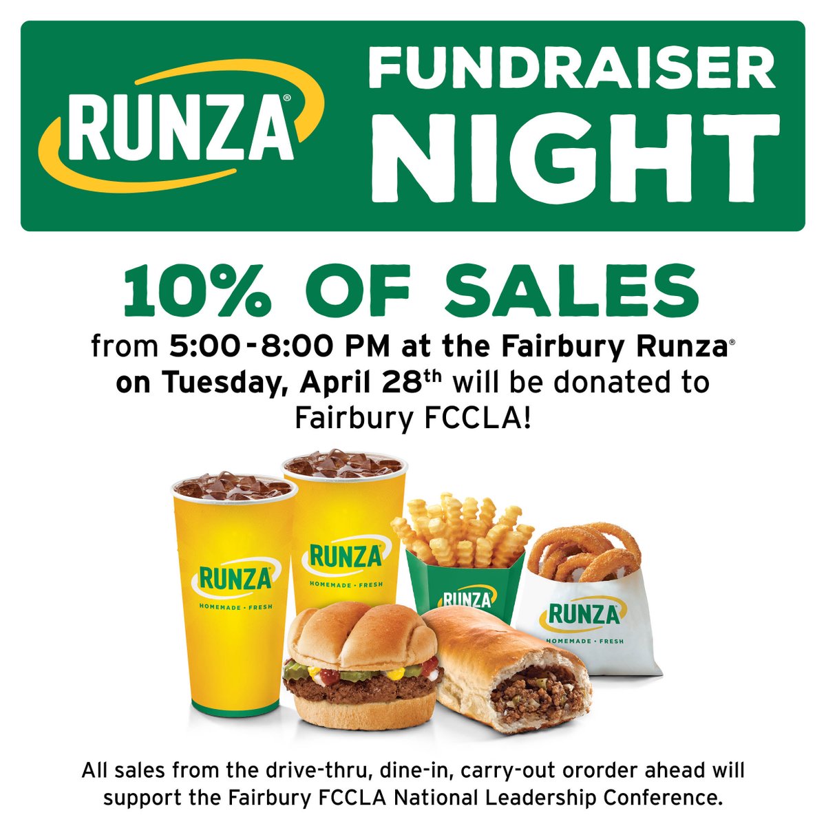 JeffsHighSchool's tweet photo. Make sure to join us on April 28th at Runza! 10% of sales from 5-8pm go to helping our two girls who qualified for the National FCCLA Leadership Conference this summer.
#JeffPride πβ€οΈ https://t.co/w12yiMo6FI