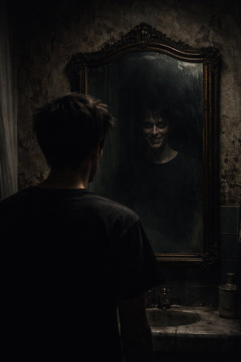 ArtiTweets's tweet image. Alluring allusions smiled back; my reflection won’t leave.
#MyDarkScribbles🖊
#Only8Words
#vsshorror