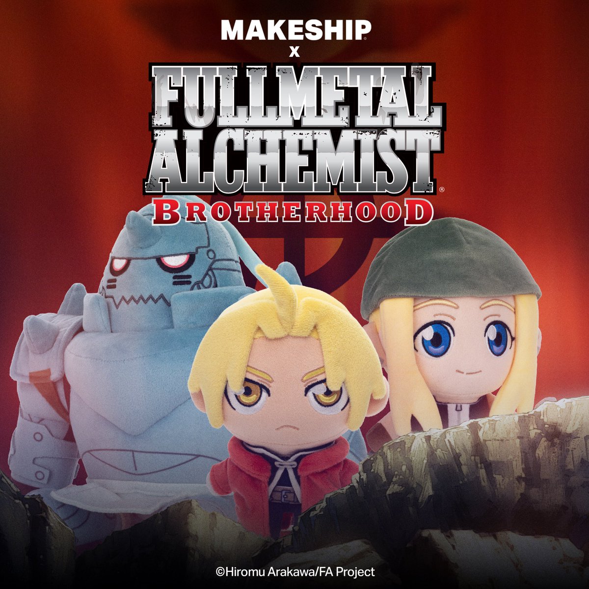 Makeship's tweet photo. “To obtain, something of equal value must be lost. That is Alchemy’s first law of Equivalent Exchange.” 🦾

Edward Elric, Alphonse Elric &amp; Winry Rockbell are now available for pre-order at Makeship!

Shop the FULLMETAL ALCHEMIST: BROTHERHOOD collection through the link below 👇 https://t.co/842eBV3B3O