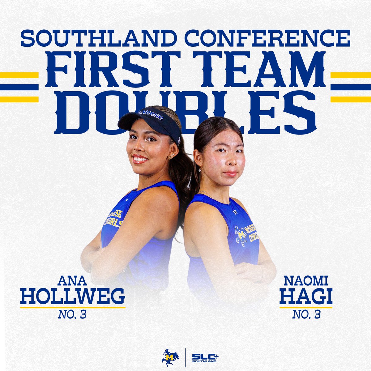 McNeeseTennis's tweet photo. Congratulations to Ana Hollweg and Naomi Hagi on being selected 1st team Southland Conference No. 3 Doubles!

#GeauxPokes https://t.co/sceE62vbig