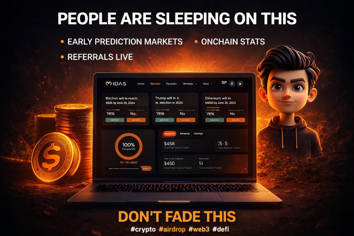 NBotnikov2501's tweet image. people are sleeping on this
early prediction market with onchain stats + referrals live
tested: $458 volume / 5 markets
if this turns into an airdrop, we’re early
don’t fade this
@MidasHandxyz 
midashand.xyz/referral/GBDHN…

#crypto #airdrop #web3 #defi